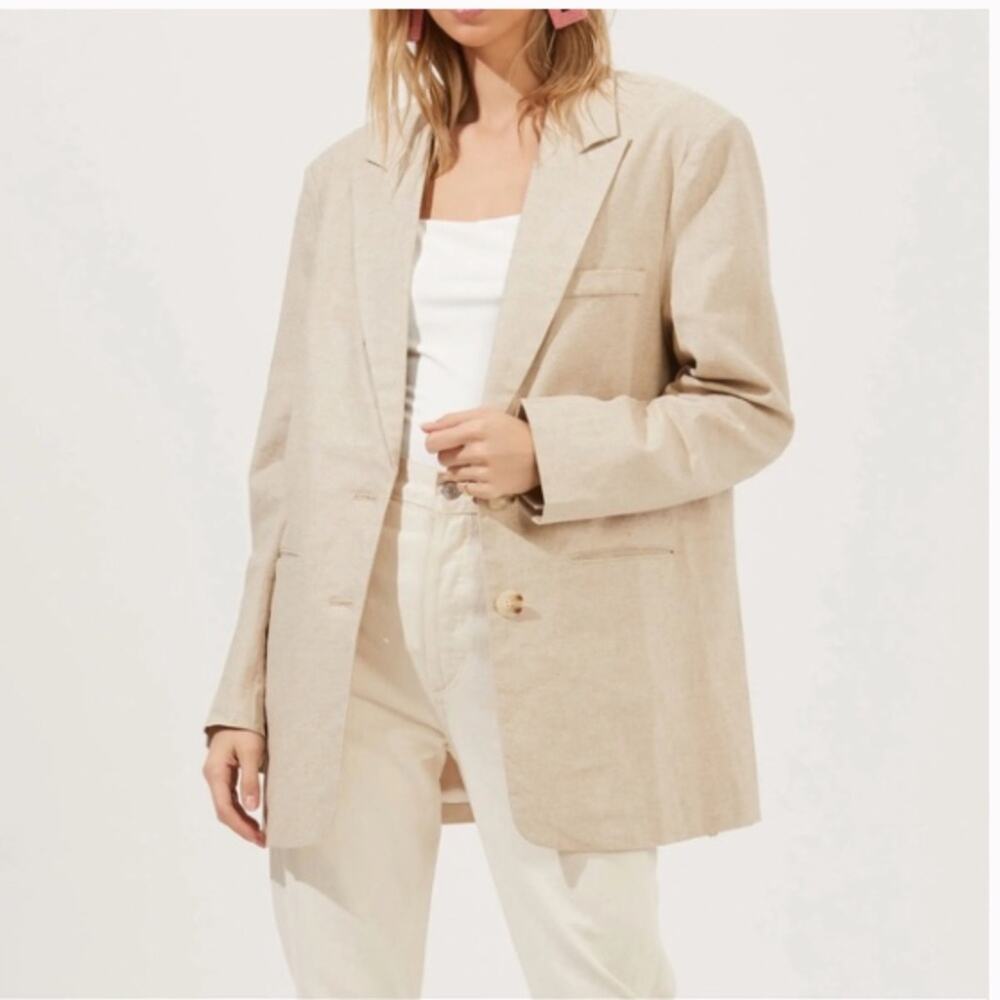 ASTR The Label Linen Boyfriend Oversized Tan Blazer Medium
